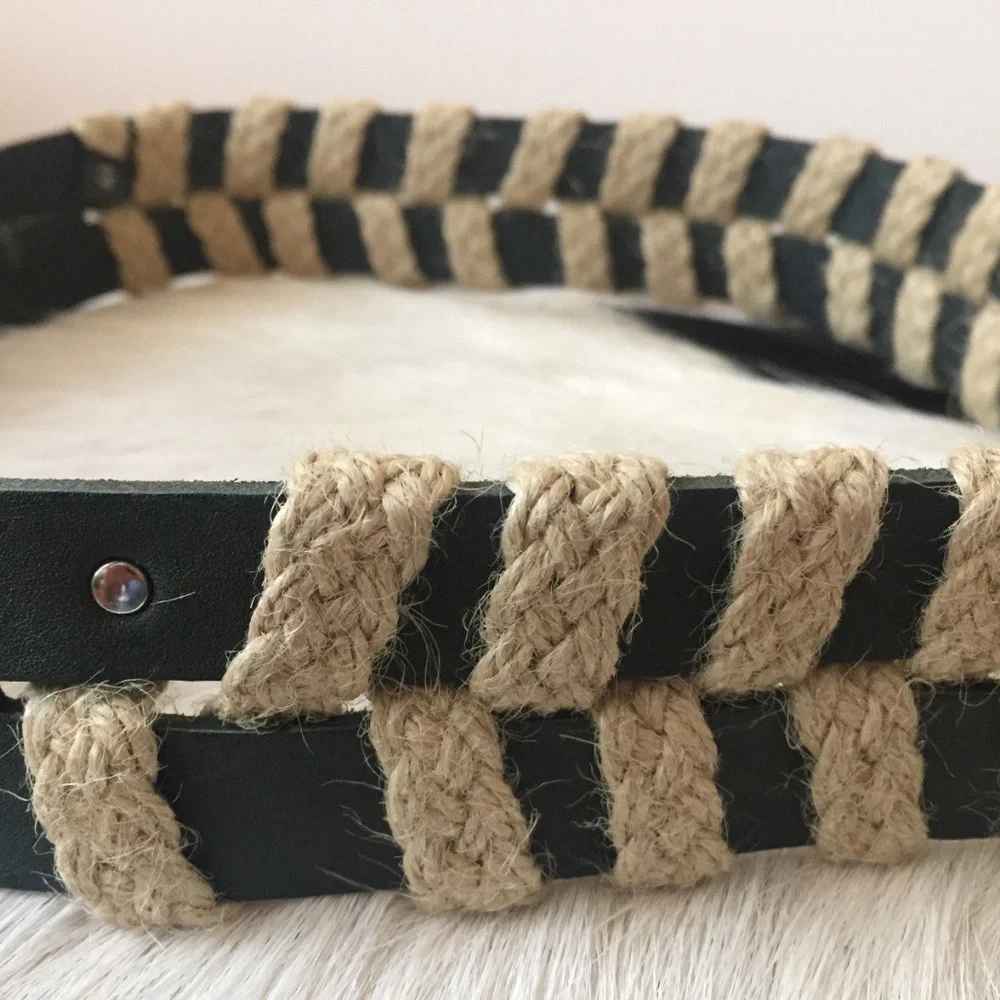 Anthropologie Linea Pelle Summer Grasses Belt Dark Green Leather & Jute, S & M